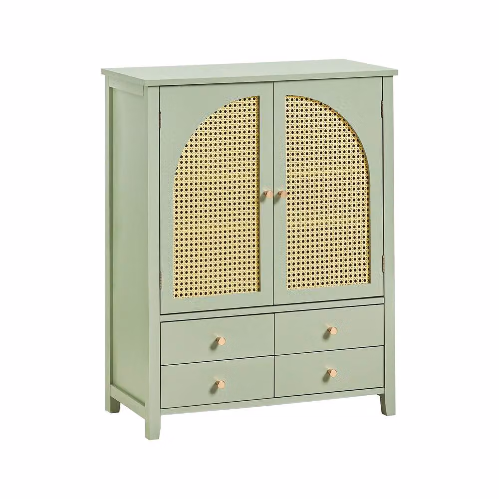 SoBuy Modern Space-Saver Entrance Cabinet with Rattan-Panel Hinged Doors and Internal Drawers in Green – 2