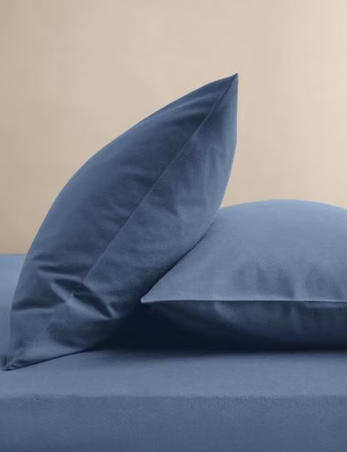 M&S 2 Pack Pure Cotton Flannelette Pillowcases in Blue
