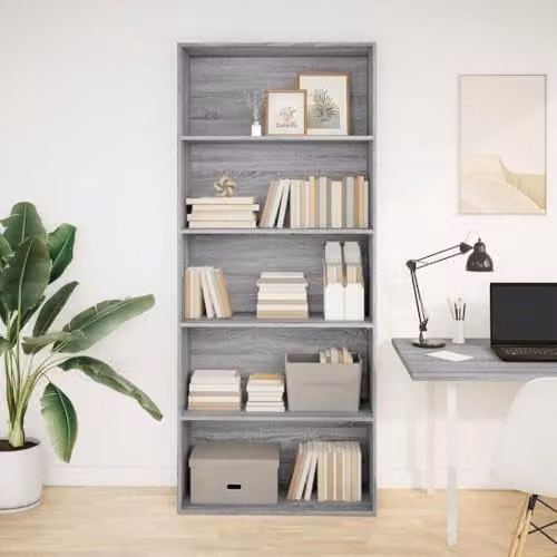 vidaXL Book Cabinet in Grey Sonoma, W/D/H: 80 x 30 x 189 cm, Engineered Wood – 2