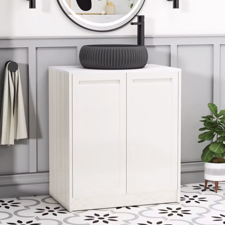 Royal Bathrooms Elmore Classic White Floor Standing 2 Door Vanity Unit with Milan Black Basin