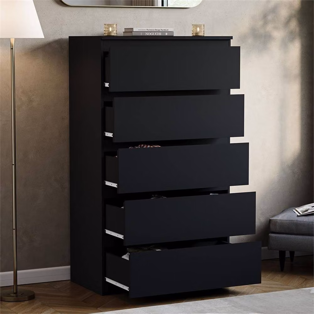 PAWNORA Modern 5 Drawer Chest of Drawers in Black – 4