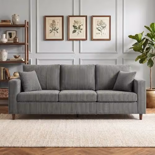 HOMCOM 3 Seater Corduroy Upholstered Sofa in Grey, W: 225 cm – 6
