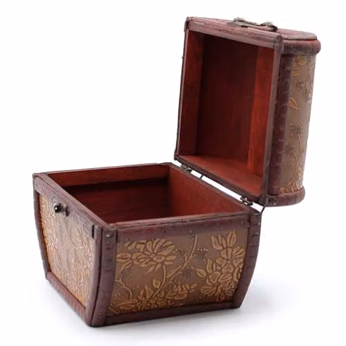 Ancient Wisdom Solid Wood and Metal Jewellery Box with Handles in Brown and Red – 2