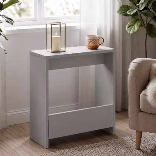 Shefa Focus 55 Grey Slim Narrow Side Table with 2-Tier Storage Shelf, W/D/H: 55 x 20 x 60 cm – 1