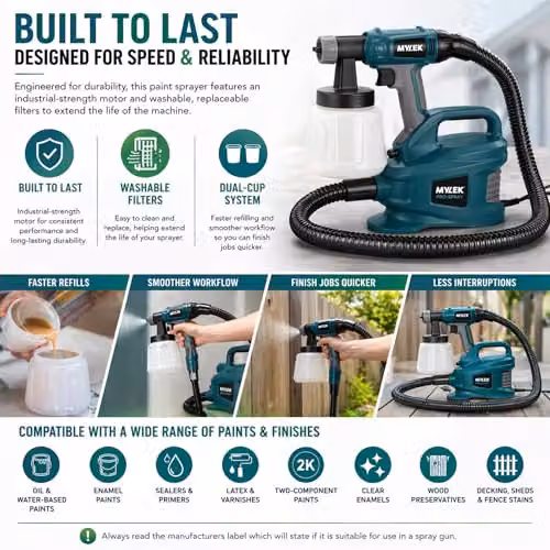 Mylek PRO-Spray 700W Electric Paint Sprayer Gun Kit with Adjustable Spray Pattern and Variable Flow, Green – 3
