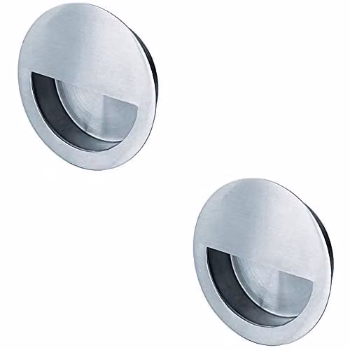 Loops 2 Pack Circular Low Profile Recessed Flush Pulls in Brushed Satin Stainless Steel, 90mm Diameter