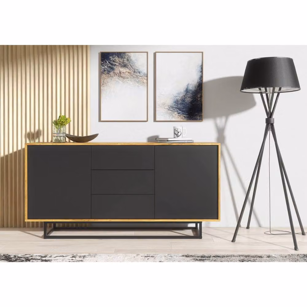 Creative Furniture Vista Loft Sideboard in Dark Oak and Black, W: 140 cm, H: 80 cm, D: 35 cm – 2