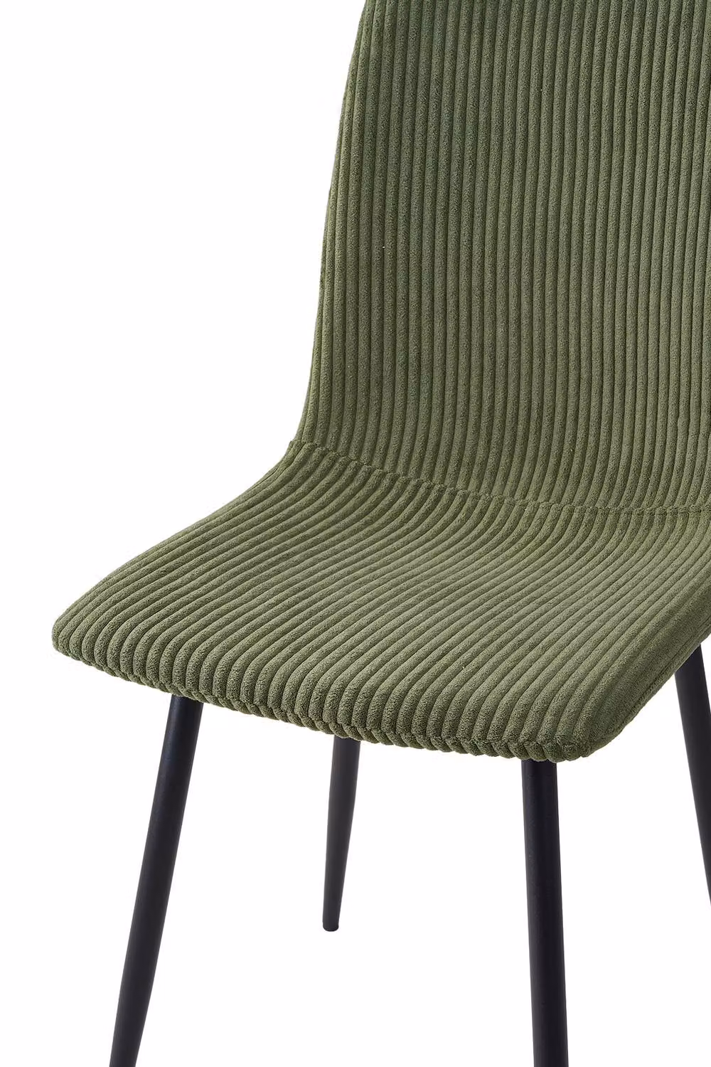 Living and Home Set of 2 Modern Corduroy Upholstered Dining Chairs in Green with Metal Legs – 4
