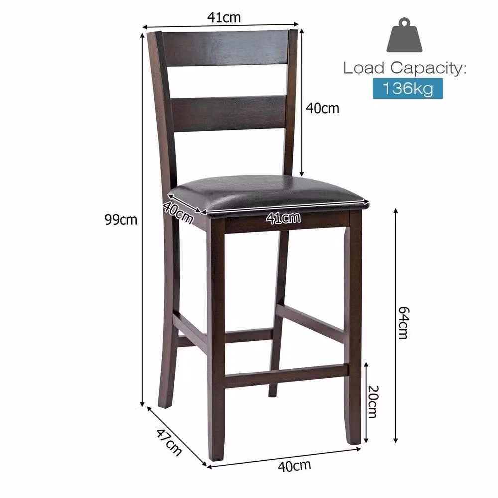 EONLION Set of 2 Modern Black Synthetic Leather and Rubberwood Bar Stools – 2