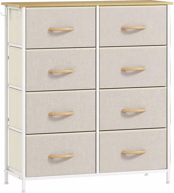 HOMCOM Modern Freestanding Chest of Eight Fabric Drawers in Beige – 1