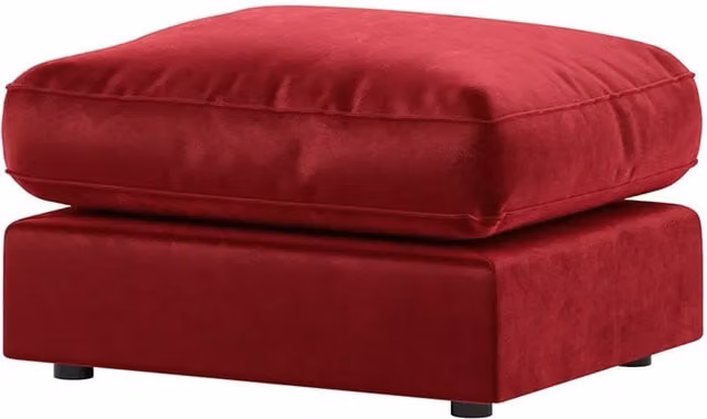 Furnishings For Less UK Brooklyn Red Plush Velvet Fibre Filled Cube Footstool W/D/H: 55 x 42 x 55 cm