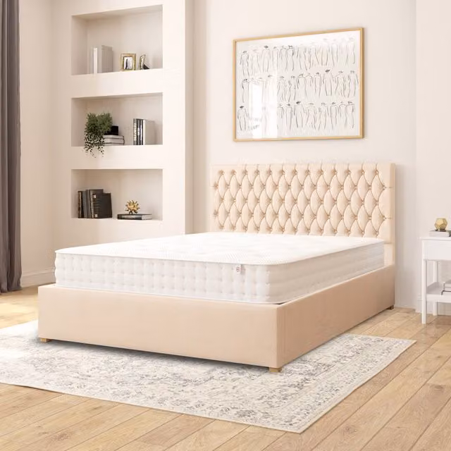 Aspire Monroe King Size Ottoman Storage Bed in Beige Kimiyo Linen Fabric
