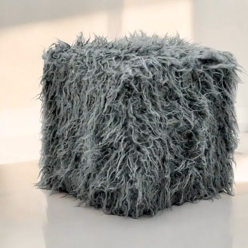 Minster Fluffy Footstool in Grey, W/D/H: 38 x 38 x 38 cm – 2