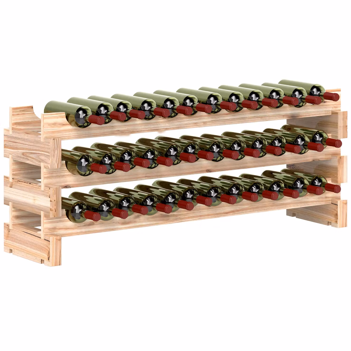 HOMCOM 36 Bottle Freestanding Wood Wine Rack Holder in Light Brown – 2