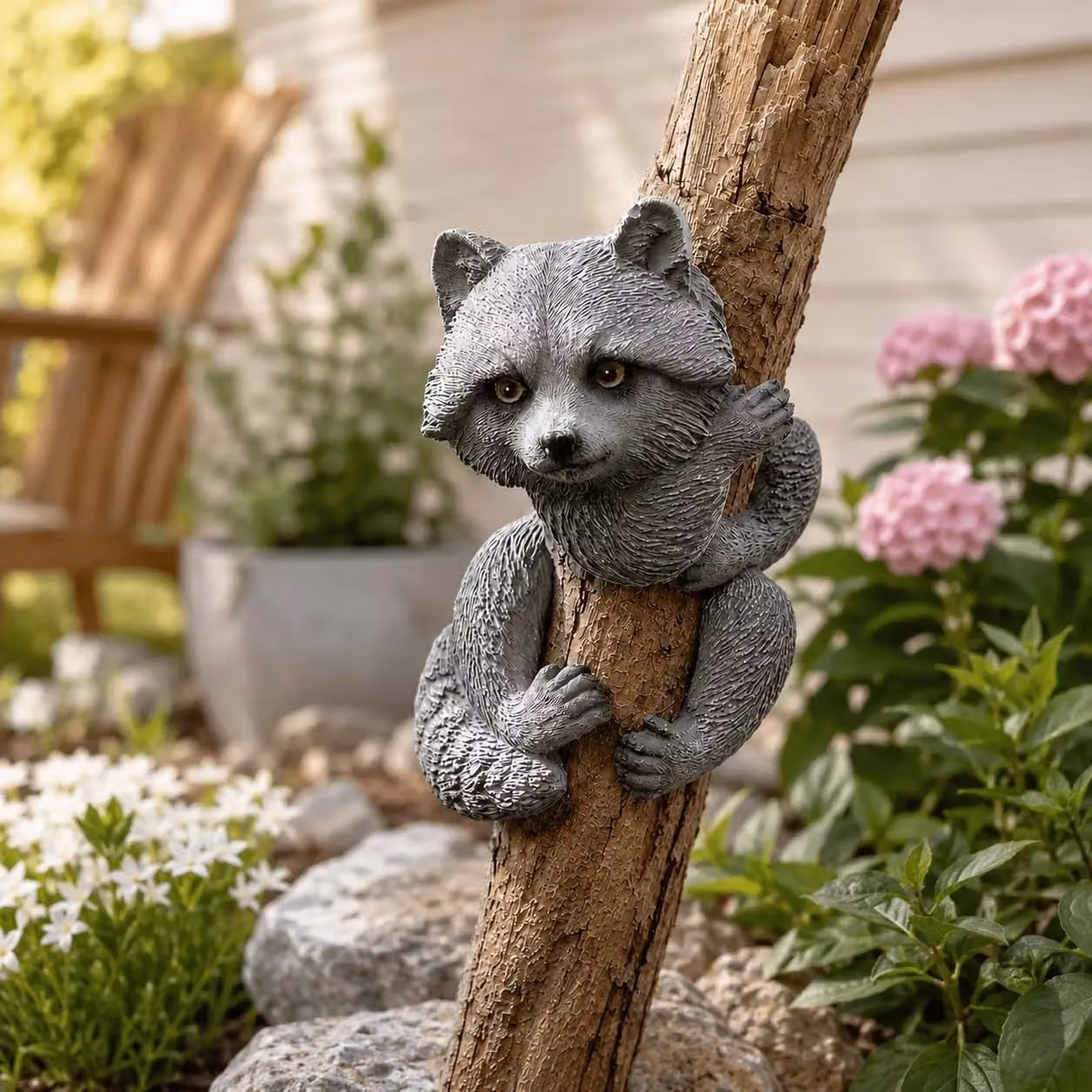 Marco Paul Raccoon Tree Peeker Resin Garden Ornament in Grey – 9