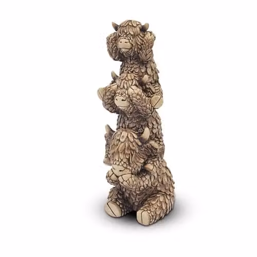 Garden Greatness Hughie Highland Cow Stack Ornament, Brown and Multicolour Rustic Tabletop Decor – 1