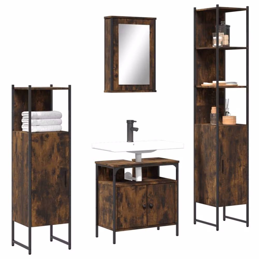 Berkfield Home 4 Piece Industrial Bathroom Furniture Set in Brown Smoked Oak – 2