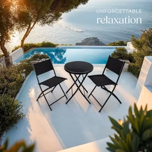 tectake Garden Bistro Set with Glass Top Round Table and 3 Chairs in Black – 8