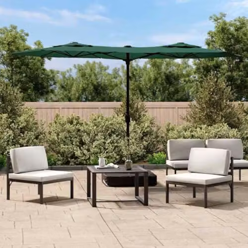 vidaXL Double-Head Cantilever Garden Parasol with LEDs in Green, W: 316 cm, D: 145 cm, H: 240 cm – 2