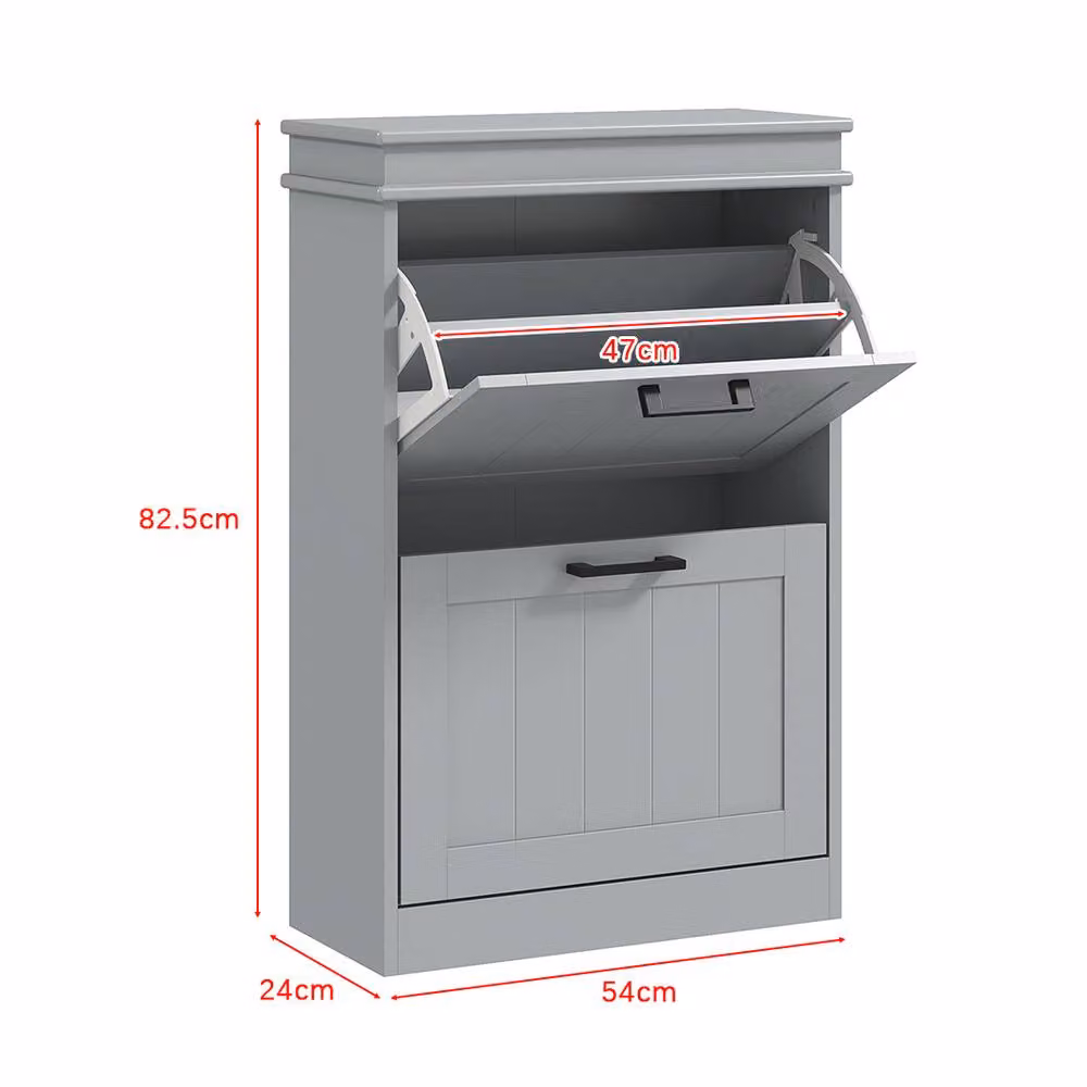 ERGOVEXA Grey Slim Shoe Cabinet with 2 Tilting Drawers and Internal Shelves – 2