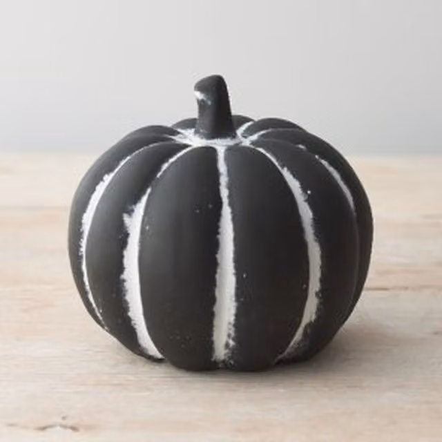 Little Cosy Home Rustic Striped Concrete Pumpkin Tabletop Ornament in Black and White