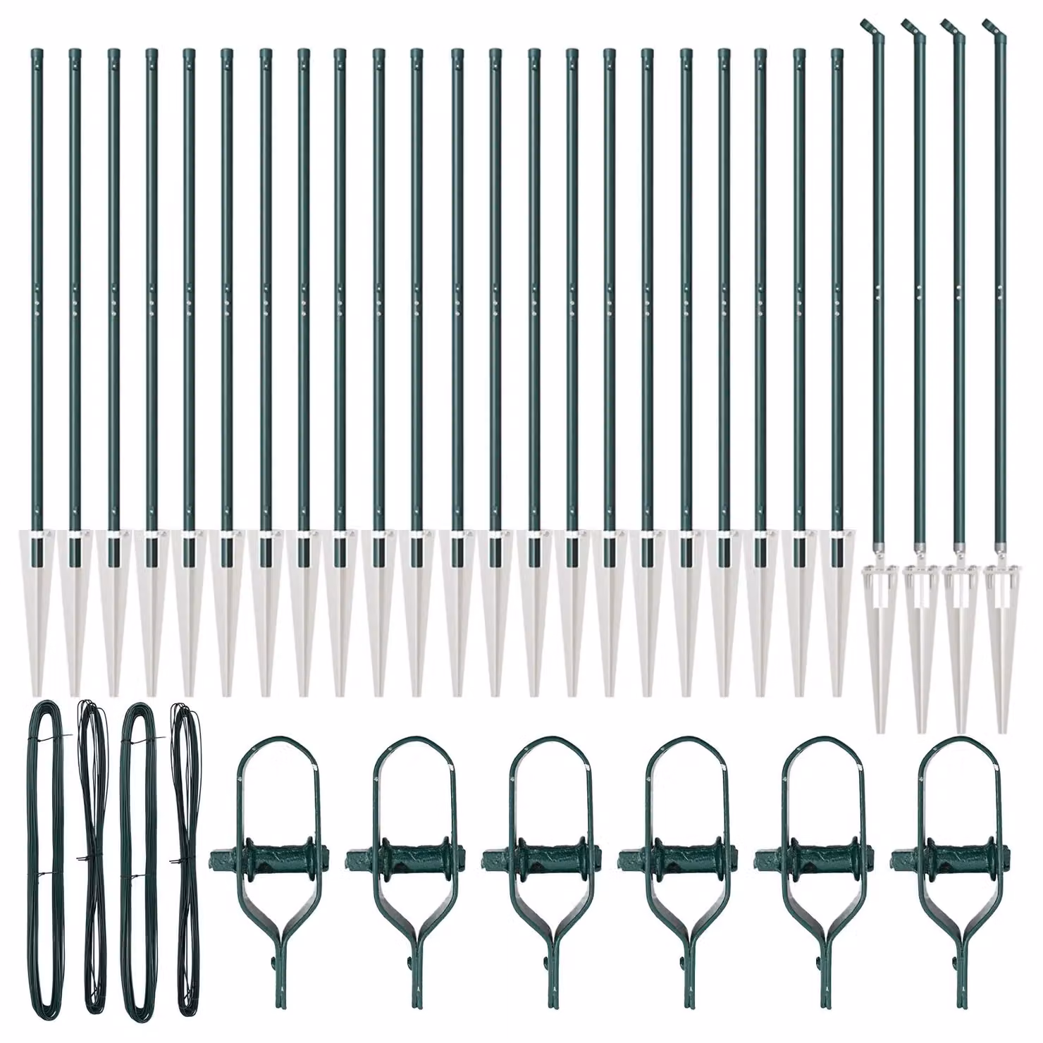 Berkfield Home 26 Piece Set of Green Galvanised Steel Round Fence Posts with Spike, Height: 160 cm, Diameter: 32 mm – 2
