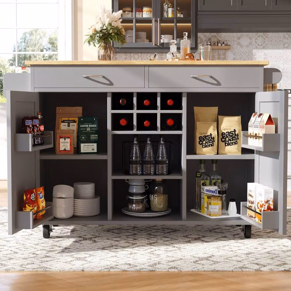 Rolipo Modern Grey Kitchen Island and Serving Cart with Storage – 2