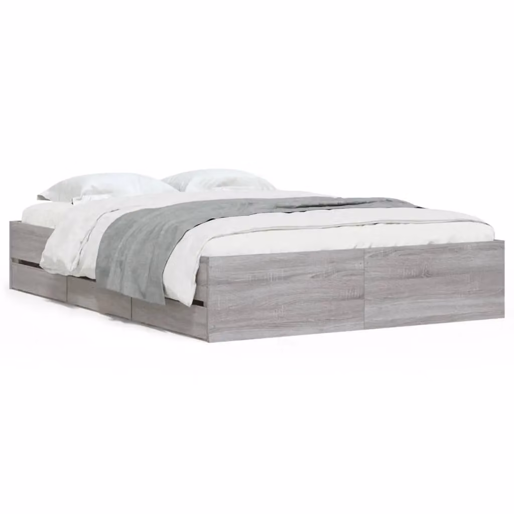 Berkfield Home Double Bed Frame with Drawers in Grey Sonoma, W: 135 cm, L: 190 cm – 2