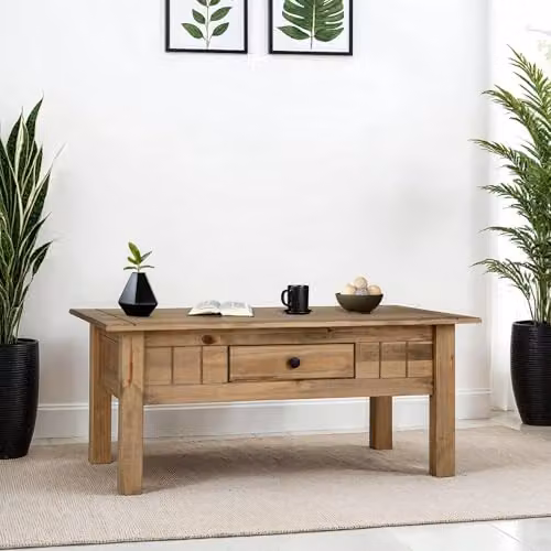 Seconique Panama Waxed Pine 1 Drawer Coffee Table in Brown and Black – 2