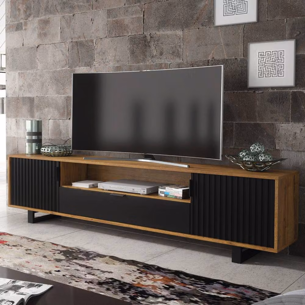 Creative Furniture Blackridge TV Unit in Dark Oak and Black, W: 200 cm, H: 45 cm, D: 35 cm – 5