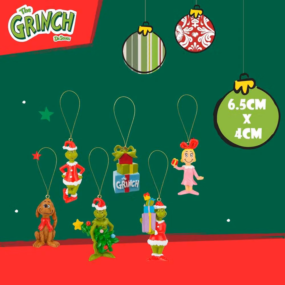 VFM e-Store Grinch 3D Christmas Tree Hanging Decorations, Multicolour, Pack of 6, W: 4 cm, H: 6.5 cm – 2