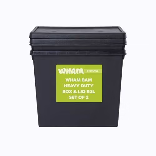 Wham Bam 2 x 92L Stackable Plastic Storage Boxes with Lids and Handles in Black – 1