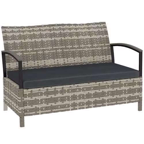 Outsunny 125L 2 Seater Garden Storage Bench in Grey PE Rattan and Metal – 1