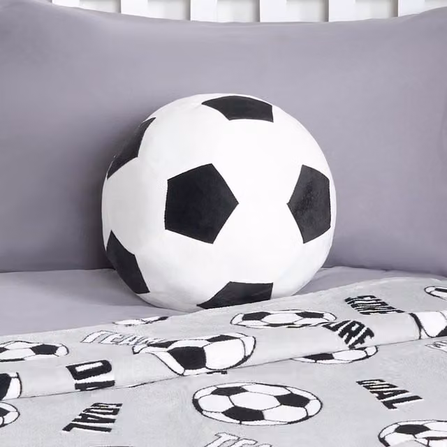 OHS Football Shaped Round Scatter Cushion in White and Black