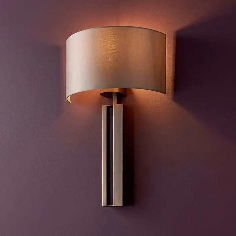 Loops Dimmable Slotted Wall Light Fitting in Brushed Bronze with Mink Satin Half Shade