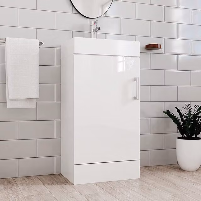 BELOFAY Assembled Modern Vanity Unit with Ceramic Basin and Soft Close Doors in Grey and White, Width: 32 cm