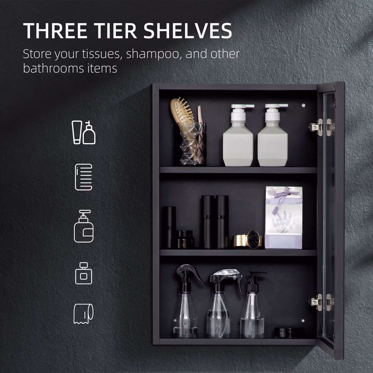 Kleankin Wall Mounted Black Bathroom Cabinet with Mirror and Internal Shelves, W/D/H: 40 x 12 x 60 cm – 12