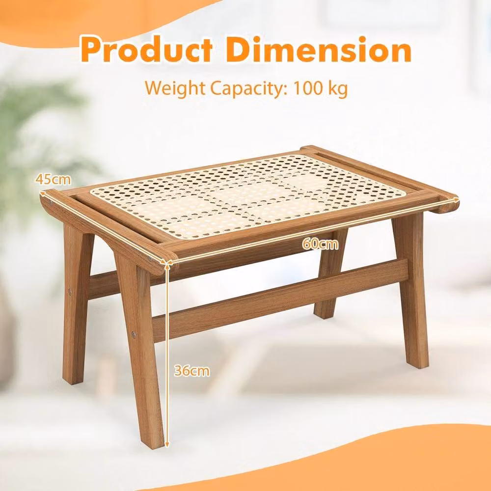Kelvenix Rectangular Ottoman Footstool in Natural Teak and Rattan – 2