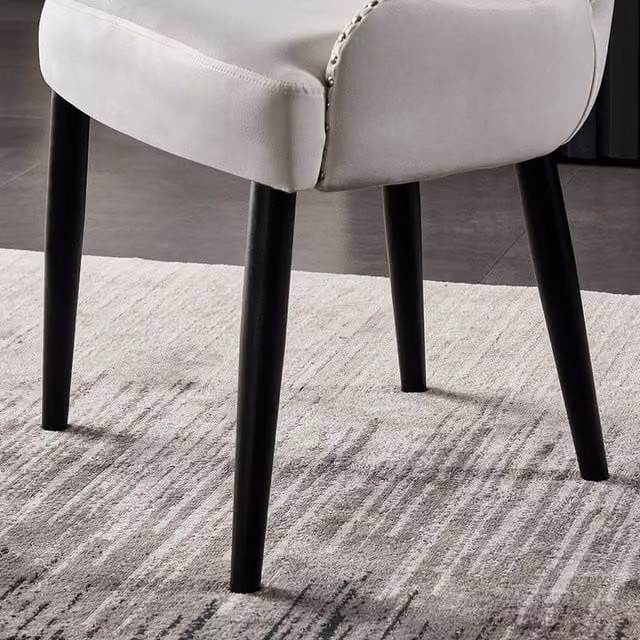 Life Interiors Set of 4 Oxford LUX Modern Velvet Dining Chairs in Beige and White with Wood Legs