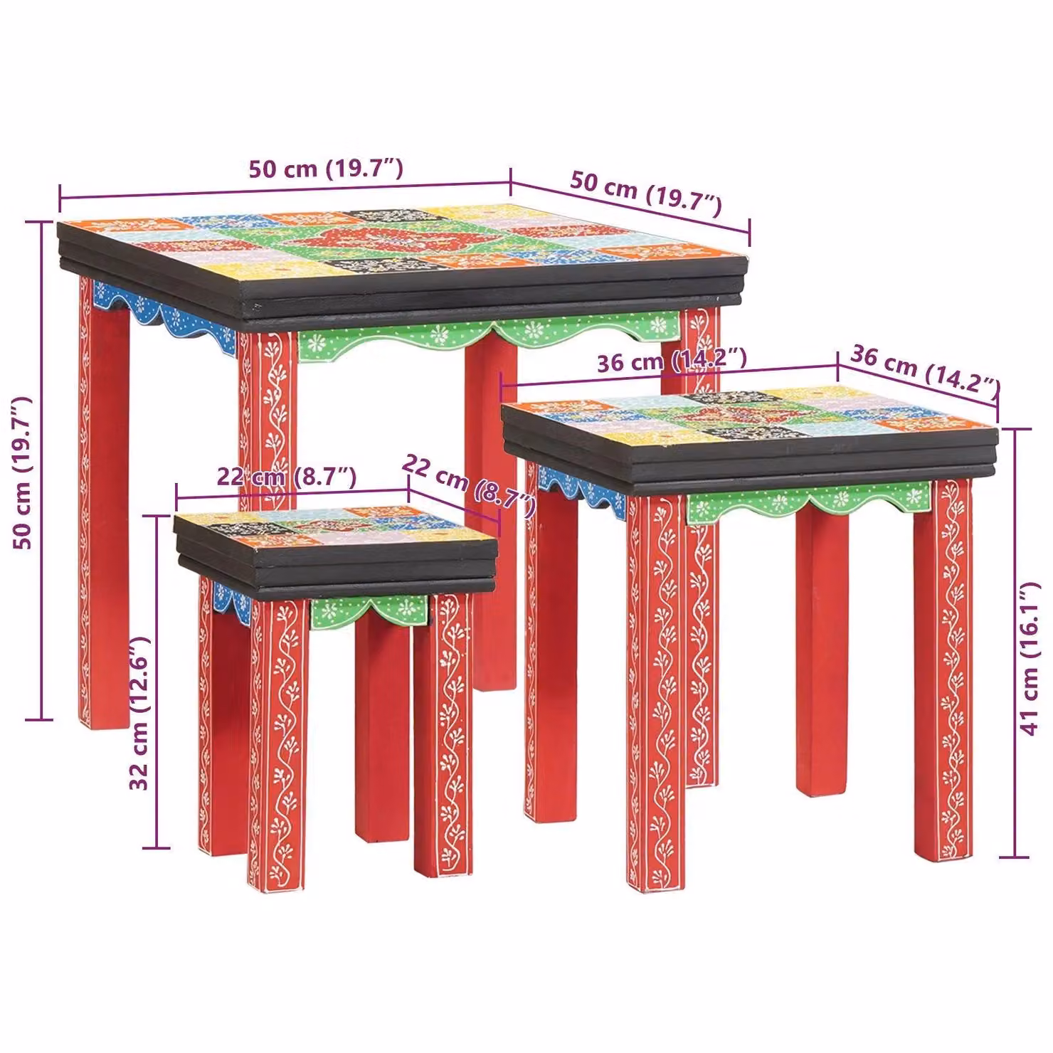 Berkfield Home 3-Piece Mango Wood Nesting Tables in Multicolour – 4