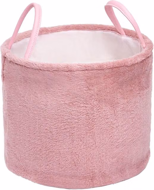 OHS Teddy Fleece Decorative Storage Basket with Handles, Pink