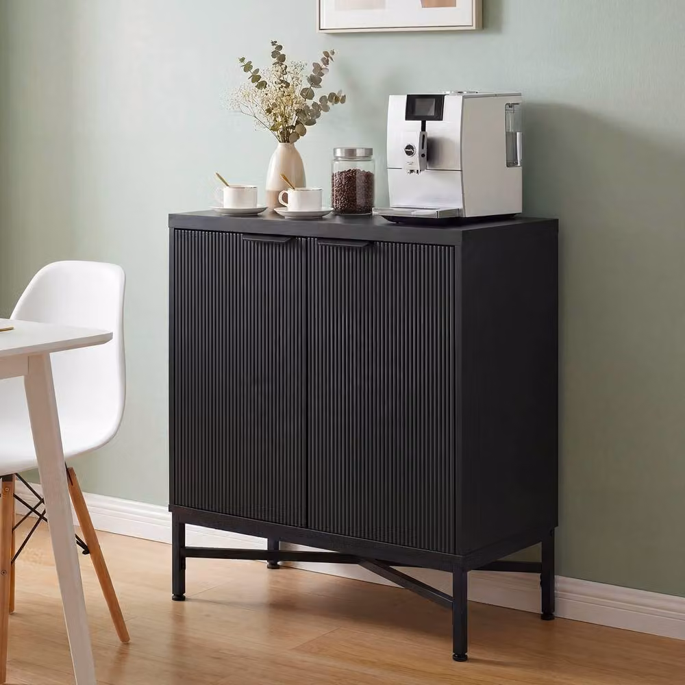 Costway Modern Fluted Sideboard Buffet Cabinet with 2 Doors in Black – 4