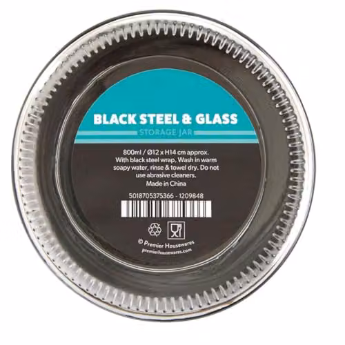 Orsina Glass Storage Jar with Grey Steel Screw-On Lid, 0.8 l, Black and Transparent, W/D/H: 14.0 x 12.0 x 12.0 cm – 3