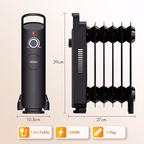 VonHaus 800W Oil Filled Radiator in Black – 5