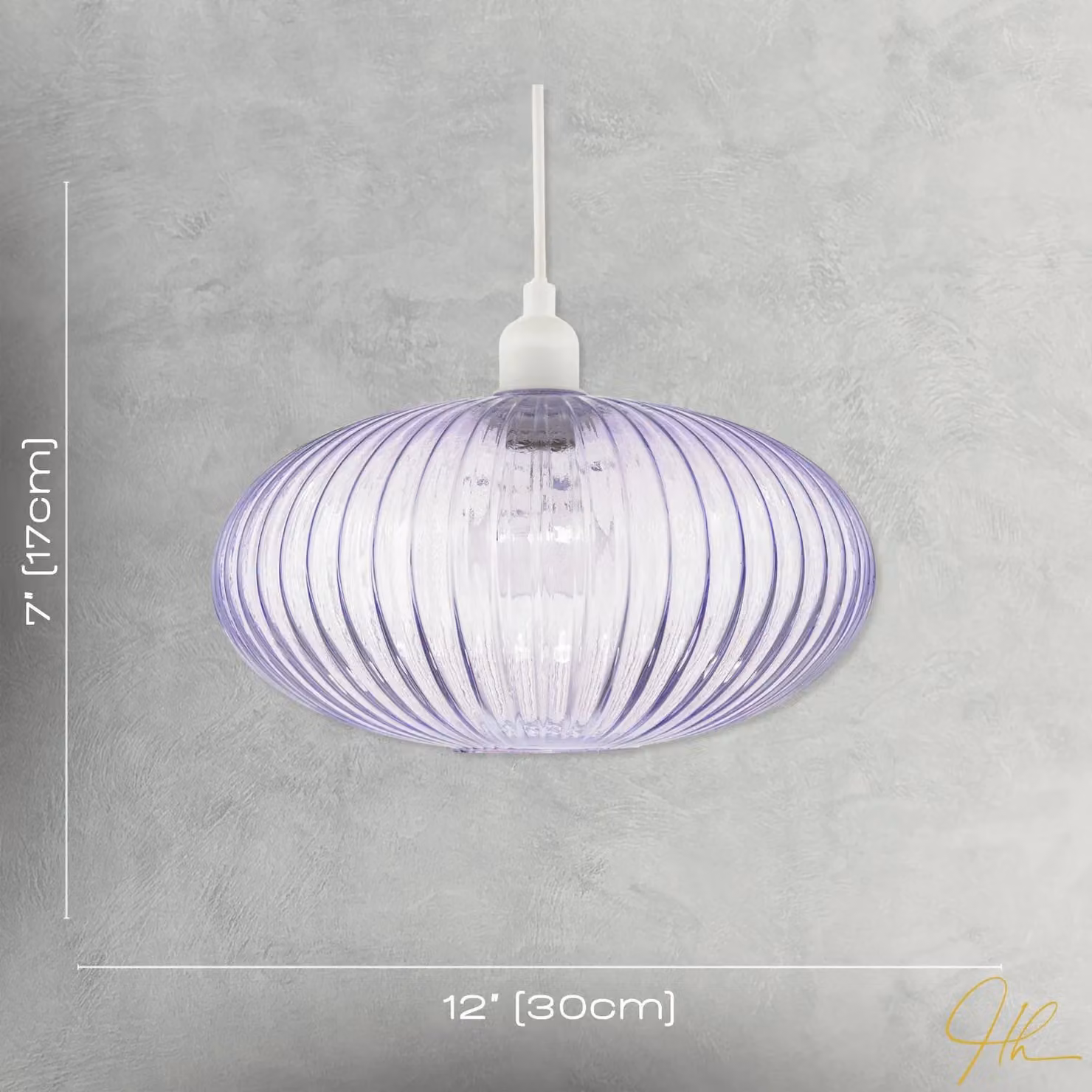 Happy Homewares Modern Designer Line Ribbed Glass Oval Pendant Lamp Shade in Lilac – 3