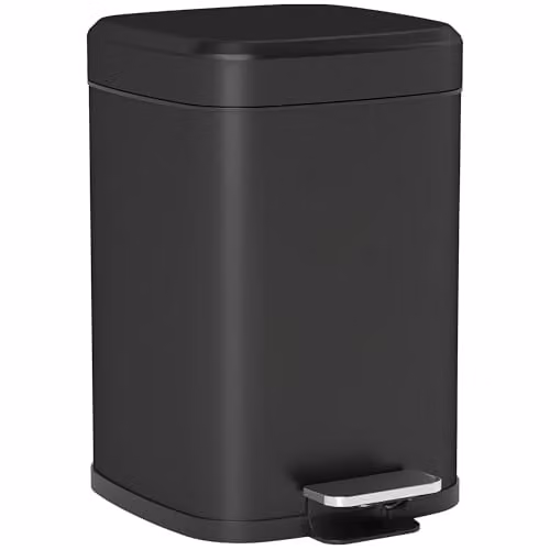 HOMCOM 12L Metal Kitchen Pedal Bin with Soft-Close Lid and Removable Inner Bucket, Black, W/D/H: 24.5 x 24.5 x 36.5 cm – 1