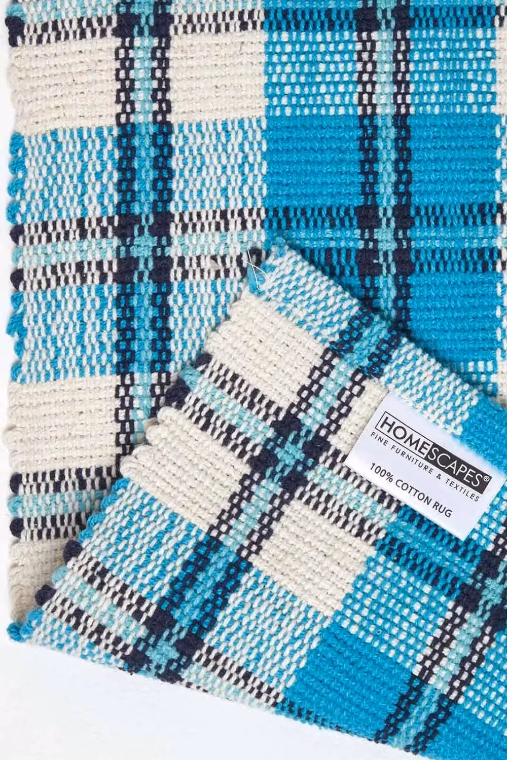 Homescapes Irvine Handwoven Blue Tartan 100% Cotton Rectangular Rug, W: 150 cm, L: 240 cm – 3