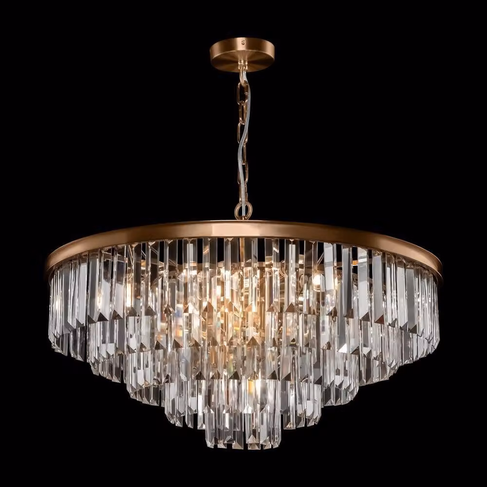 Netlighting Classic Revero 12 Light Brass Pendant Ceiling Light in Gold and Crystal – 2