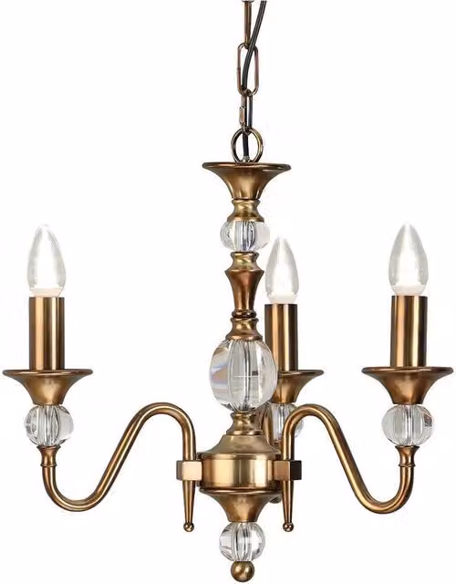 Interiors 1900 Polina 3 Light Crystal Ceiling Pendant Chandelier in Antique Brass