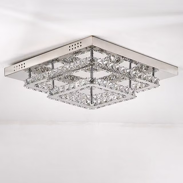 Living Star Glamorous Square LED Ceiling Light with Crystal Accents in Silver
